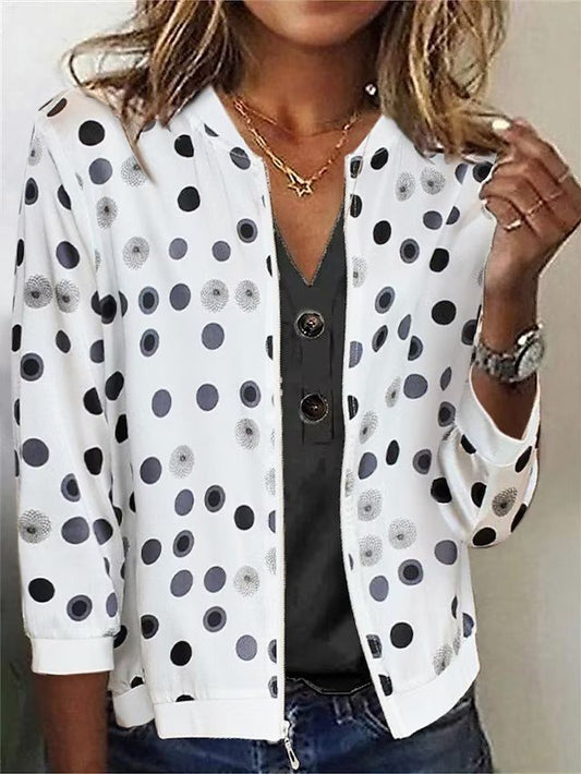 Polka Dots Casual V Neck Loose Jacket  QL90