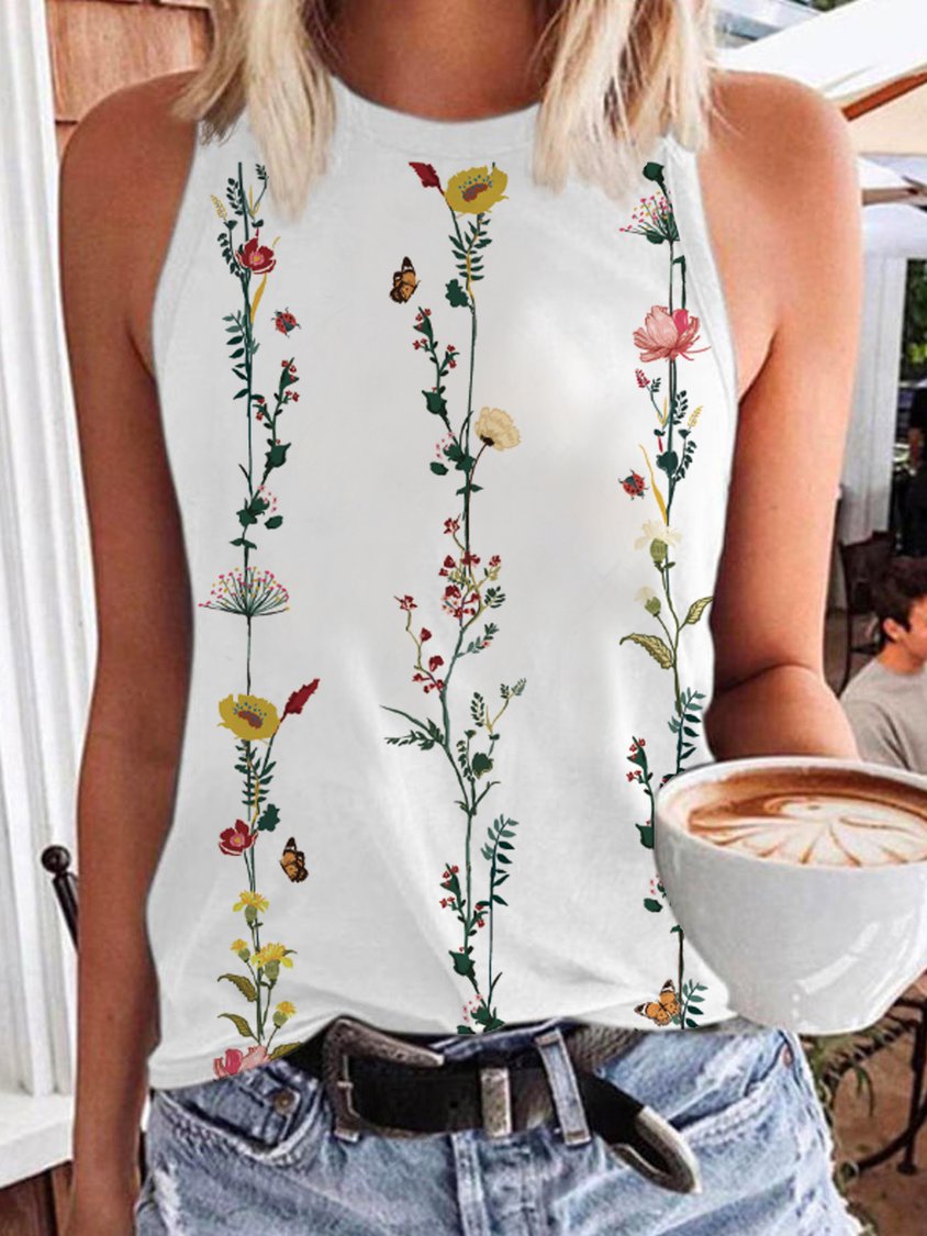 Floral Print Summer New Hot Style Ladies Casual Sleeveless Knit Tank Top TH1047