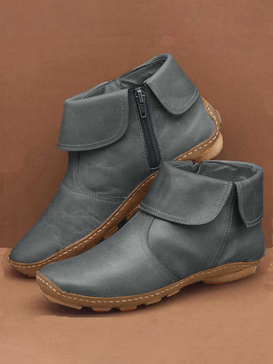 Damen Casual Plain All Season Reißverschluss Runde Zehen Gummi Rutschfeste Klassische Stiefel Stiefel AD942