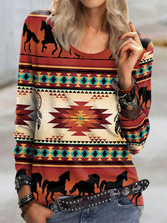 Ethnic Crew Neck Loose T-Shirt AT100167