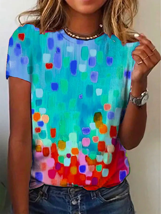 Crew Neck Casual Ombre Loose Rainbow Dot Short Sleeve T-Shirt AH205