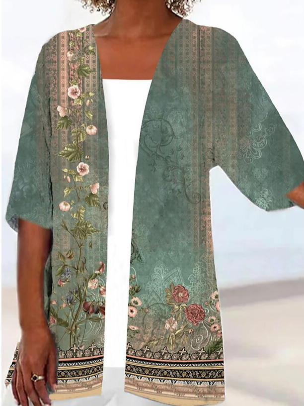 Vintage Ethnic V Neck Loose Kimono  QL95