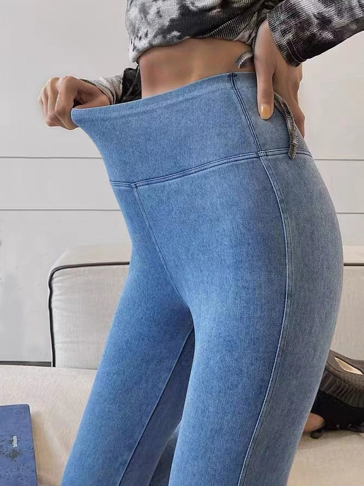 Women Casual Plain High Stretch Blue Tight Leggings AH691