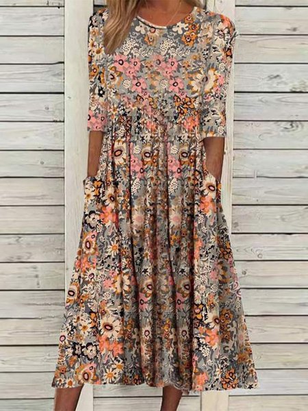 Women's Loosen Casual Floral Short Sleeve Woven Dress AT10045