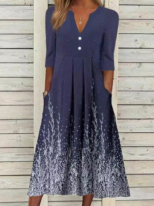 V Neck Ombre Casual Midi Dress   WO83