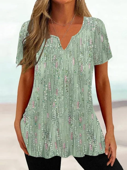 Random Print Notched Loose Casual Shirt  QX75