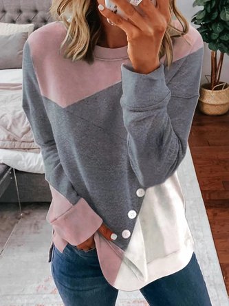 Casual Colorblock Buttoned Loose Tunic Sweatshirt QAL17