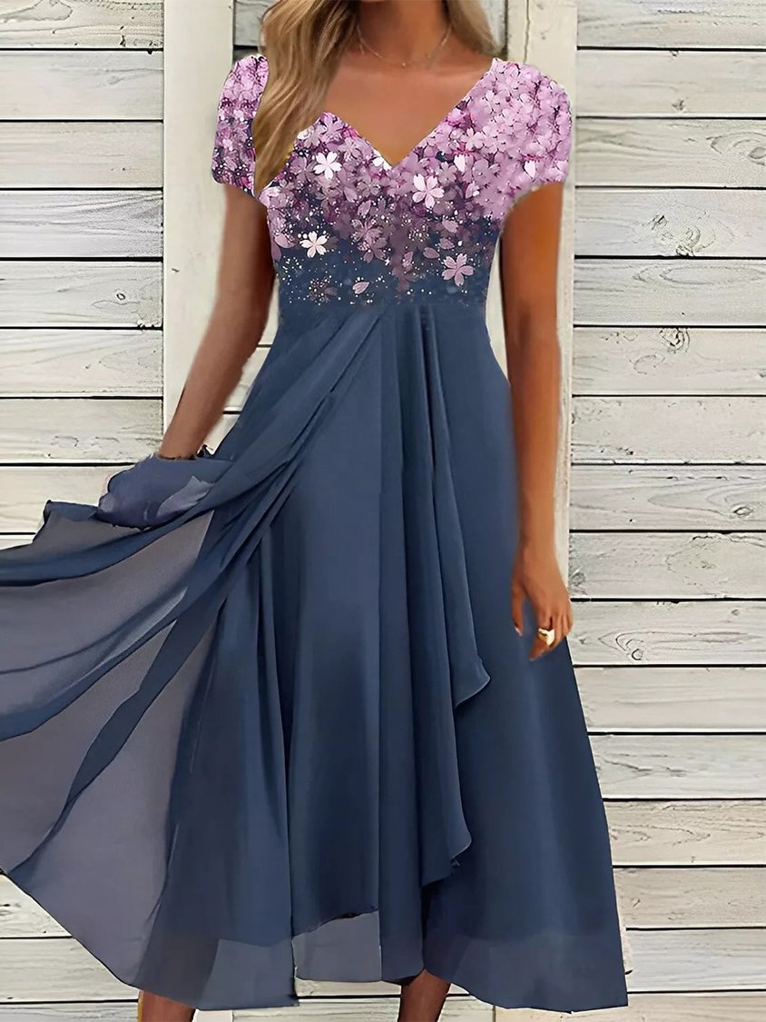 Elegantes Blumenkleid mit V-Ausschnitt DK1036