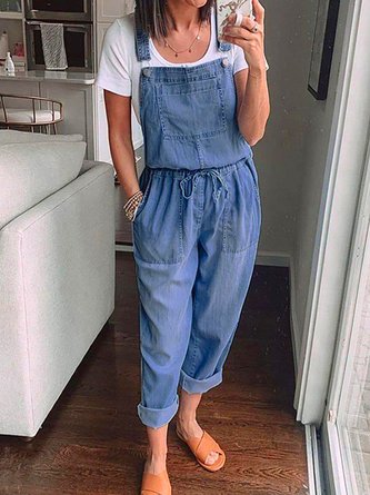 Pantalon à bretelles en denim avec processus de lavage décontracté en denim CM44