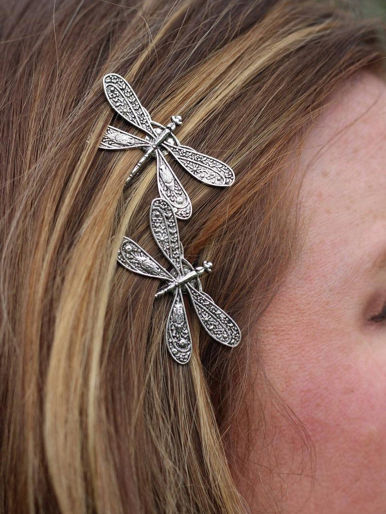 Vintage Silver Dragonfly Hair Clip Headwear Ethnic Jewelry QAR50