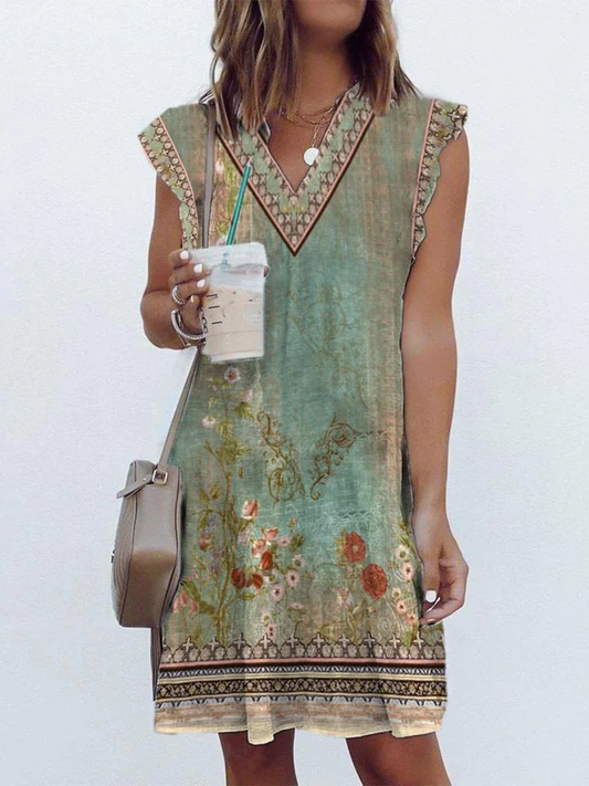 Ethnic V Neck Boho Loose Summer Dress AC10018