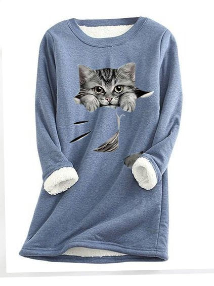 Grey Fun Cat Fleece Warm Sweatshirt GA58