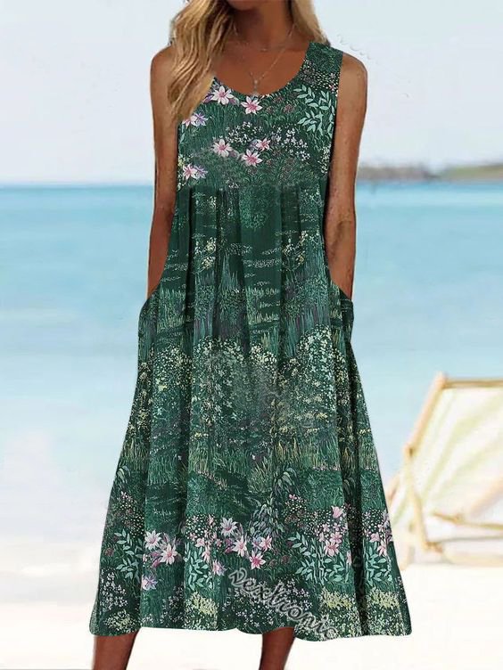 Vacation Floral Loose Crew Neck Dress DK1026