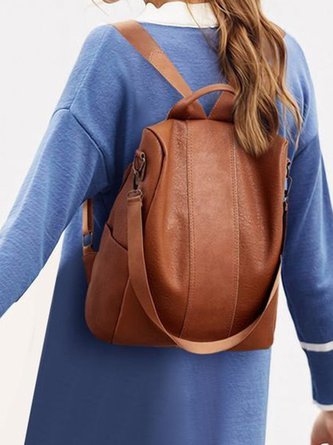 Vintage Soft Leather Zip Backpack Shoulder Bag Organizer QAR19