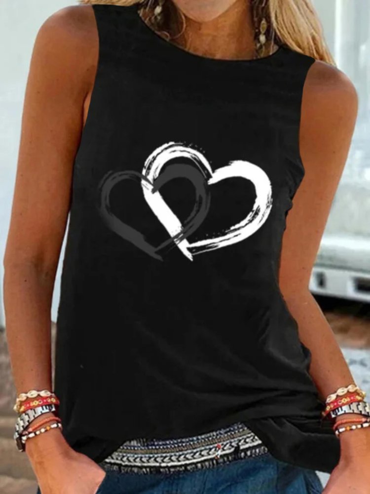 Casual Heart Sleeveless Round Neck Printed Tank Top Vests  WZ111