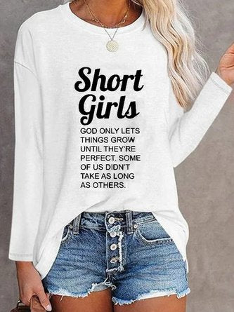 Casual Text Letters Loose Crew Neck Long Sleeve T-Shirt TUNIC MMq37