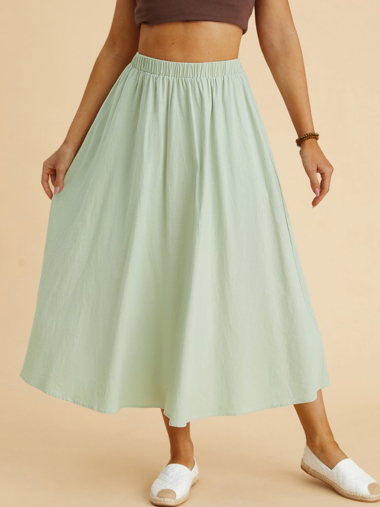 Holiday Green Solid Loose Casual Skirt  QS93