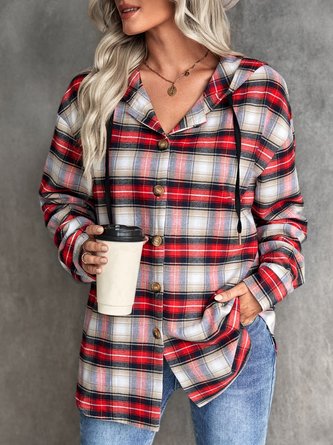 Plaid Hoodie Casual Long sleeve Outwear QAG14