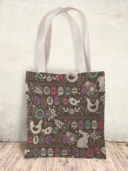 Easter Bunny Egg Pattern Canvas Tote Bag Environmentally Friendly Reusable AA60