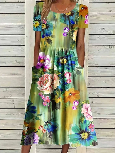 Floral Casual Loose Dress With No Belt  WL109