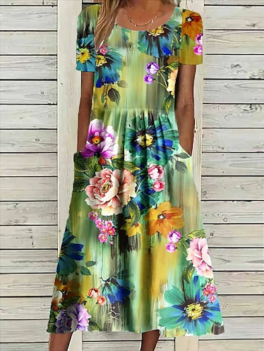 Lässiges, lockeres Kleid mit Blumenmuster ohne Gürtel WL109