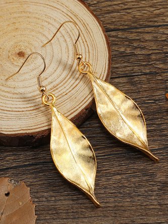 Gold 3D Frosted Leaves Pattern Pendant Earrings Women Casual Daily Jewelry QAG34