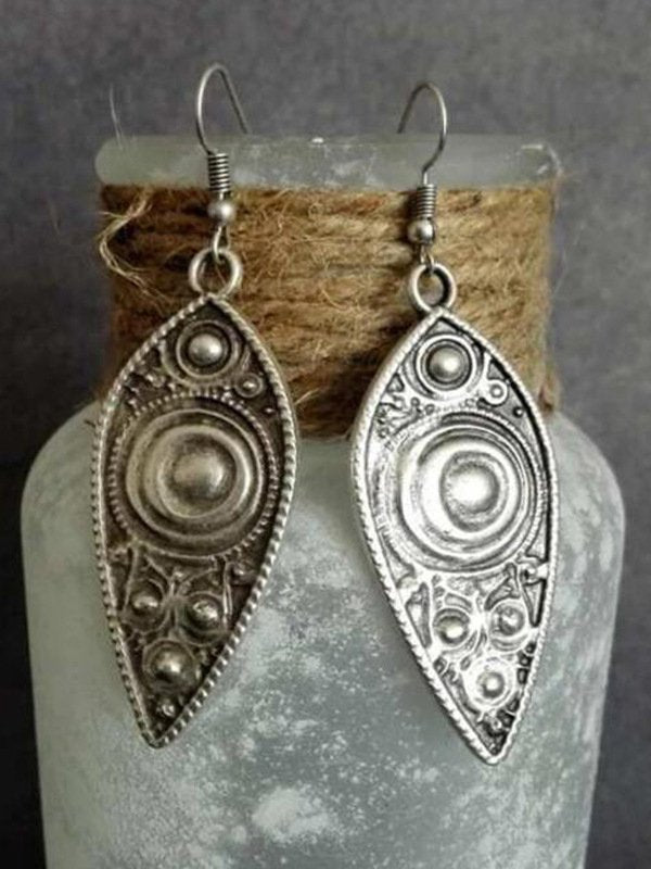 Ethnic Style Silver Distressed Earrings Everyday Vintage Jewelry QAG51