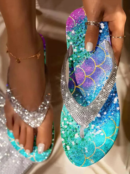 Scale Print Rhinestone Beach Flip Flops RR6