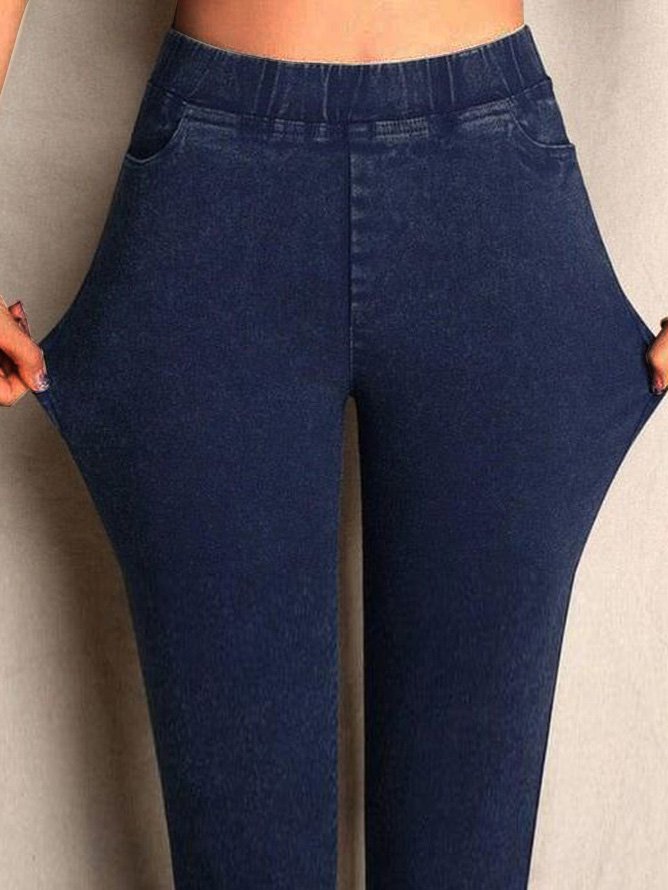 Women Casual Plain Autumn High Elasticity Tight Mid Waist Ankle Pants Denim H-Line Jeans BB94