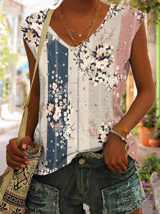 Women's Floral Casual Vacation Regular Fit V Neck Knit AT100157