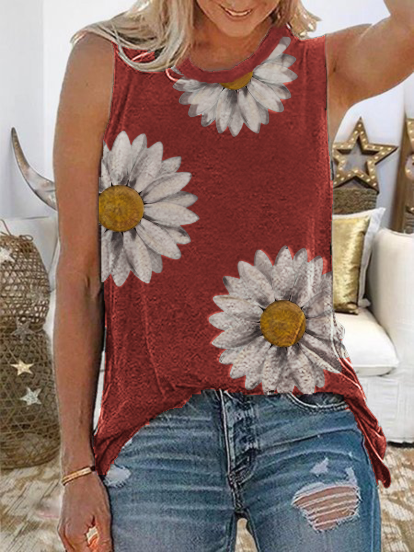 Plus size Floral Casual Sleeveless Shirts & Tops TH1014