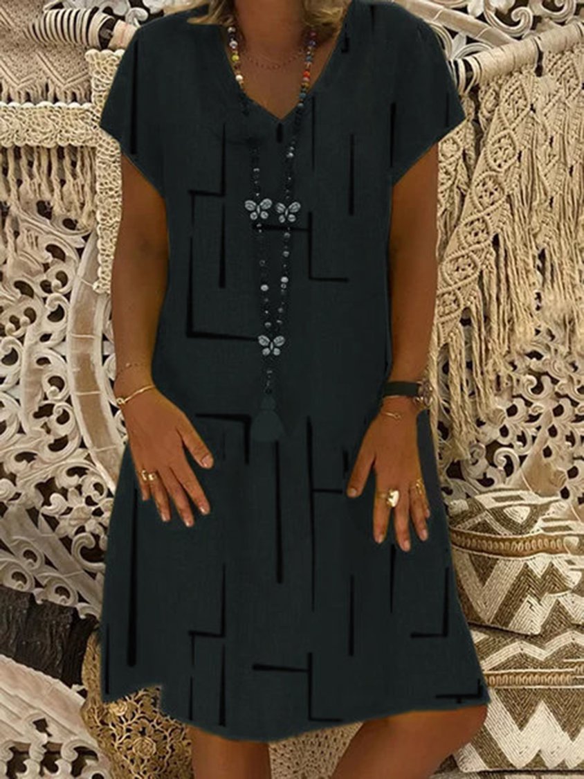 Women Fahion Short Sleeve Solid Casual Shift Knitting Dress EE6