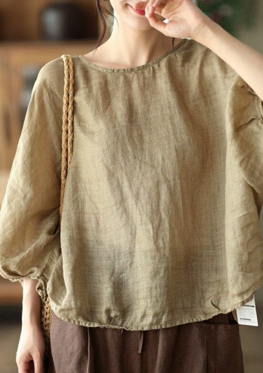 2023 Summer Loose Linen Solid T-Shirt LY3969